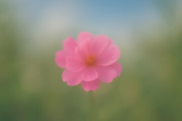 Obraz premium Latvia, Kandava, 2025-08-23, Latvijas kauss A single pink flower stands out against a blurred green backdrop, symbolizing beauty and tranquility