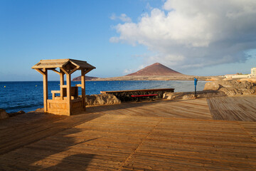 Montana Roja mountain on Tenerife coast near El Medano, Canary Islands, Spain, sunny summer day