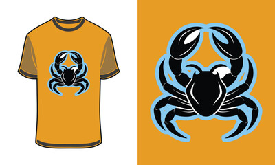 Tshirt mockup crab graphic with blue outline orange t-shirt animal
