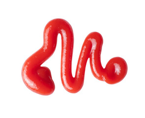 Curved line of tomato ketchup close-up, isolated on white background