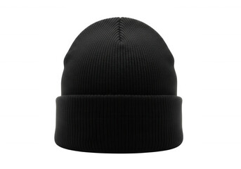 Black knitted beanie isolated on a transparent background