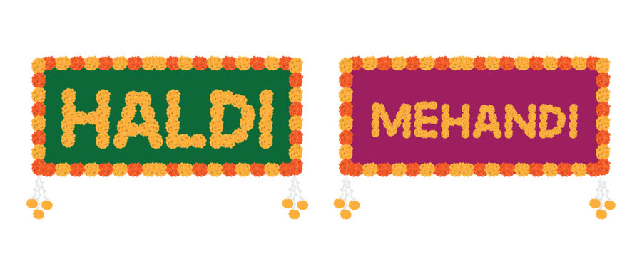 Mehandi and Haldi Sign Board Set Vector for Traditional Indian Wedding