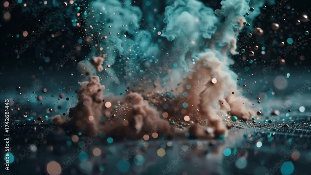 Wall mural abstract explosion colorful dust smoke and glitter background