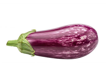 Striped purple eggplant with green stem isolated on a transparent background