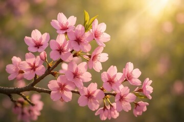 Fototapeta premium Latvia, Kandava, 2025-08-23, Latvijas kauss A Pink Cherry Blossom in Full Bloom Against a Blurred Garden Backdrop, Capturing the Essence of Nature's Fleeting Beauty