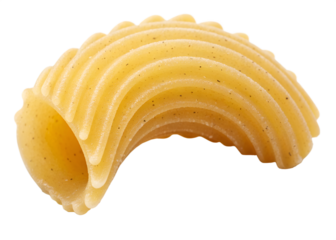 Single uncooked yellow pasta tube with ridges against black background uncooked pasta dry pasta