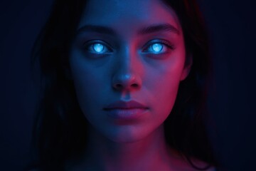 Latvia, Kandava, 2025-08-23, Latvijas kauss The Enigmatic Gaze of a Blue-Eyed Woman Against a Dark Backdrop