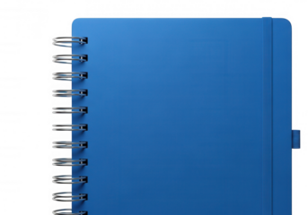 Blue spiral bound notebook isolated on a transparent background