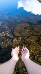 Nature Reflection, Hands, Clear Water, Photography, Calm Environment, Aerial View, Connection to Nature