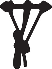 Black and white silhouette of a hand holding a metal tool like a hammer or wrench for construction work