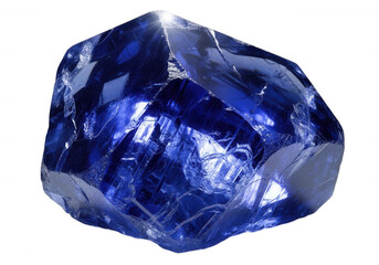 Raw sapphire gemstone deep blue isolated on a transparent background