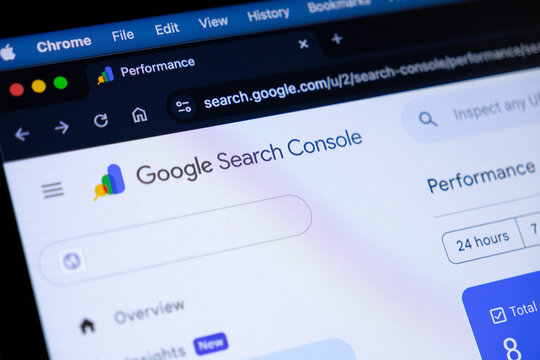 Poznan, Poland - September 11, 2025: Google Search Console application on laptop screen, displaying essential performance data for effective SEO and digital marketing