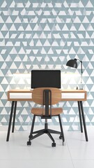 Modern Minimalist Dorm Desk Setup with LED Lights in Stylish Room Environment
