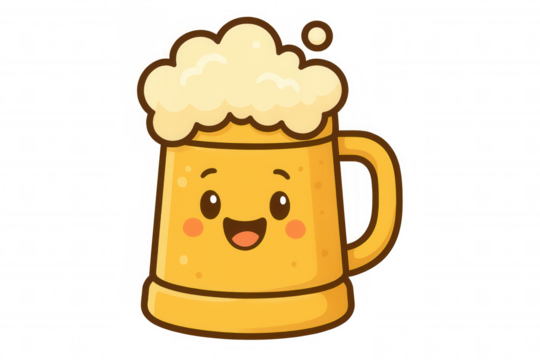Happy beer mug character smiling with foam head, cartoon drawing, representing celebration and fun - Powered by Adobe