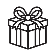 Simple line art christmas gift box with ribbon and bow celebration present isolated on white background