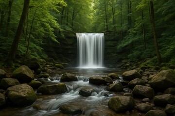 Latvia, Kandava, 2025-08-23, Latvijas kauss A Serene Forest Waterfall in the Heart of Nature