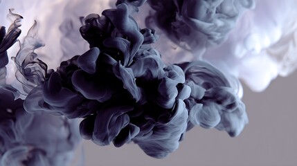 Organic ink splash forming swirling patterns soft gradient lighting