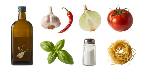 A vibrant assortment of fresh Italian cooking ingredients is individually displayed as transparent PNG cutouts.