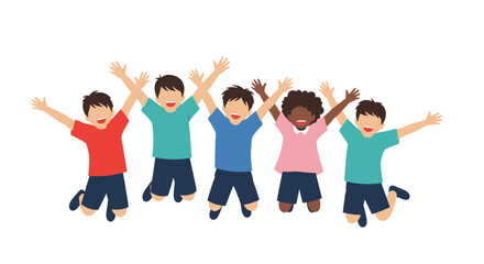 Obraz premium A group of happy diverse children jumping in the air.