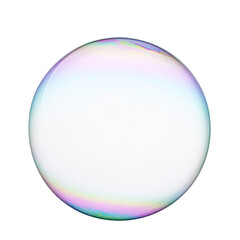Isolated, iridescent sphere, thin film, with rainbow hues, suspended against a black background