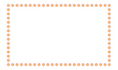 Bright retro yellow and orange light rectangle box frame border with glowing vintage neon led lights bulbs for presentation template, advertising banner and poster decoration on transparent background