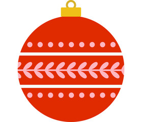 Christmas round hanging ball with leaves pattern flat vector illustration.
Hanging Christmas ornament.
Transparent background.