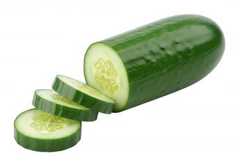 Fresh green cucumber sliced isolated on a transparent background