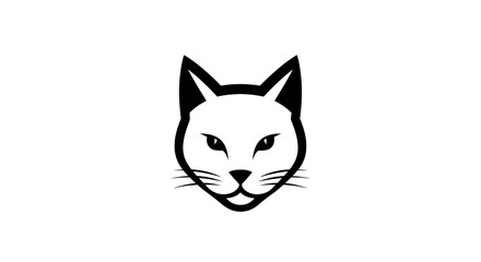 A minimalist black and white illustration of a cat's head, centered on a white background.