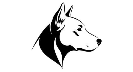 A sleek, black and white illustration of a dog's head in profile, showing sharp features.