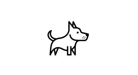 Minimalist line drawing of a small dog standing in profile, with pointed ears and a curled tail.