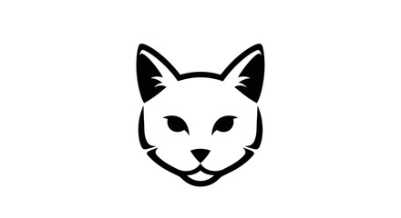 Black and white graphic illustration of a stylized cat face with pointed ears and a simple outline.