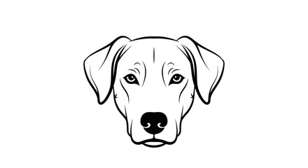 A minimalist line drawing of a dog's head, featuring its face, eyes, nose, and ears.