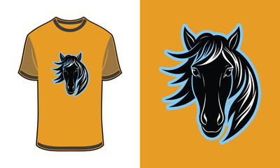 Tshirt mockup horse head graphic with blue outline orange vector