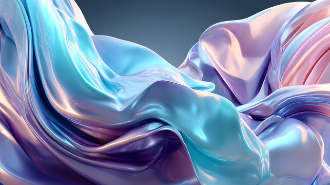 Realistic textured flowing blue, pink, and mint holographic colors, glowing softly with a smooth and ethereal fluidity.