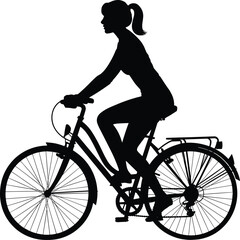 Silhouette, bicycle, rider, cycling, black, white background, transportation, fitness, outdoor, person, upright, seated, pedal, handlebar, motion, commute, healthy, lifestyle, trad