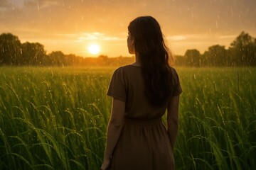 Latvia, Kandava, 2025-08-23, Latvijas kauss A Lone Figure in a Rain-Kissed Field at Sunset