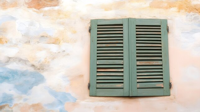 Charming green shutters on a weathered wall capturing old world architecture - Powered by Adobe