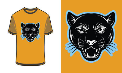 Tshirt mockup panther face graphic with blue outline orange animal wild