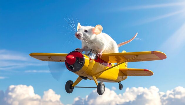 Mouse piloting a small yellow plane