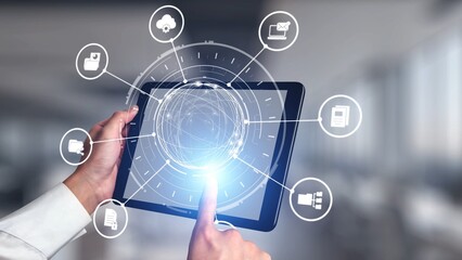 Concept design of managing online documents with cloud storage, digital file management, and secure sharing. Online documents improve workflow, online documents enhance security. Gist