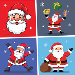 Cartoon Cute Santa's Christmas characters set