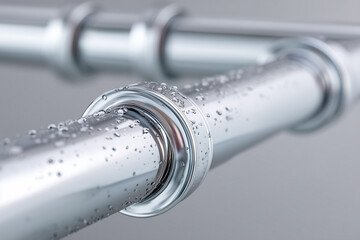 Stainless Steel Pipe with Water Droplets Close Up