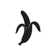 Peeled banana black silhouette, Banana icon. Banana fruit silhouette vector