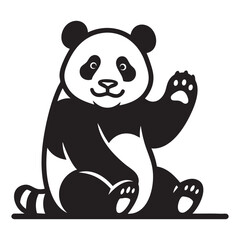 Cute Sitting Panda Waving Hello, Friendly Black and White Mascot Vector