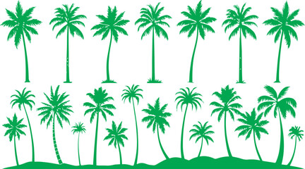 Naklejka premium Palm trees green silhouettes set isolated on white background vector