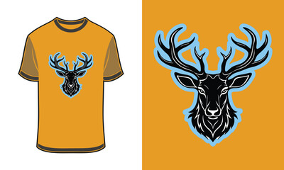 Tshirt mockup Stag Head Graphic With Blue Outline Orange deer