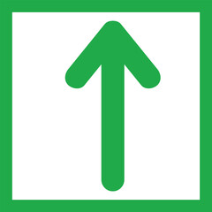 Green direction arrow sign vector illustration, upward pointing navigation symbol indicating forward movement or exit direction, isolated on white background for guidance and safety.