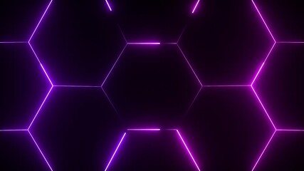 glowing neon purple light hexagon grid pattern abstract motion background - Powered by Adobe