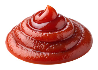 Swirl of bright red tomato ketchup sauce against a black background image
