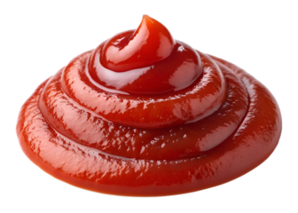 Swirl of bright red tomato ketchup sauce against a black background image